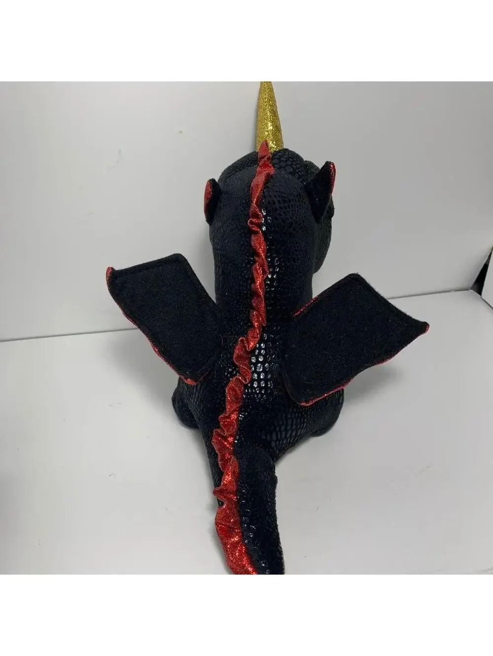 Ty Beanie Boos Grindal Dragon Plush Black Red Wings Gold Horn 12.5
